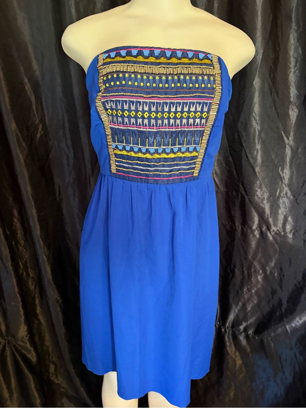 Maurices Strapless Royal Blue Embroidered Bodice Dress